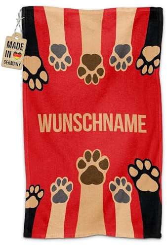 Print Royal PR Personalisiertes Hundehandtuch mit Name selbst gestalten - Pfote - Pfotentuch für Hunde, Haustier-Handtuch | Fotohandtuch, 50 x 30 cm rot