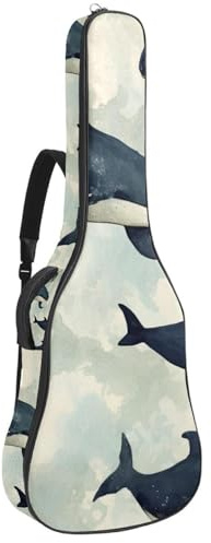 Vintage Ocean Whales Akustikgitarrentasche mit verstellbarem Schultergurt, Gitarrentasche mit Rückenaufhänger, geeignet für E-Gitarren, Bassgitarren, klassische Gitarren, Ukulele, Vintage Ocean