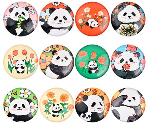 12 Stück Kühlschrank Magnet, 30mm Dekorative Magnete, Niedliche Panda-Kühlschrank-Aufkleber, Glascabochons Glasmagnete für Magnettafel, Kühlschrank, Whiteboard, Küch