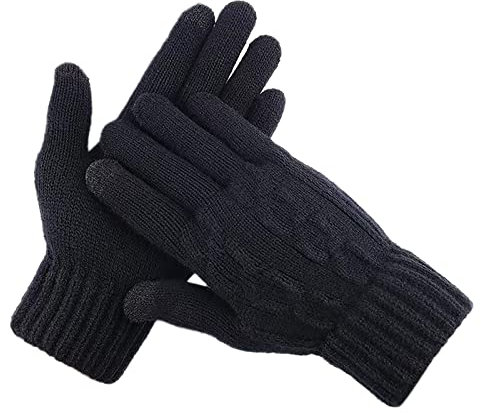 Damen-Handschuhe, Fäustlinge, Bildschirm-Handschuhe für den Winter, Thermo, gestrickt, Fahrradhandschuhe, Fäustlinge, mit Tasche, Schwarz, Einheitsgröße