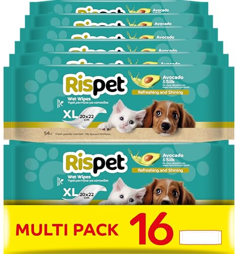Rispet Lingettes XL Avocat et Soie pour Le Manteau de Chiens, Chats et Animaux domestiques, 864 lingettes