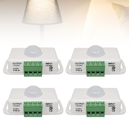 4 stycken Utomhus Rörelsesensor Rörelsedetektor PIR-sensor, DC 12V 24V Infraröd Sensor Brytare för LED-remsor/Ljuskälla, Vit