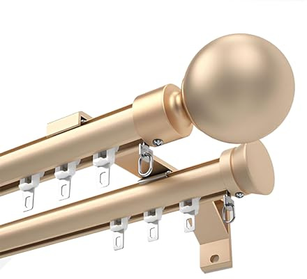 Curtain Rail Double Curtain Track Wall Mounted, Decorative Bay Window Curtain Pole with Complete Kits, Home Balcony Living Room Drapes Rod Double Rails Aluminum Alloy Silent ,Gold,4.5m (14.8ft)