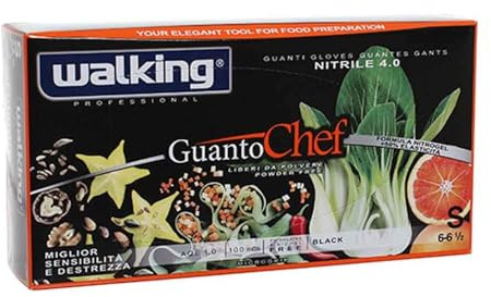 Generico WALKING GUANTI CHEF NERI IN NITRILE - PACCO DA 1000 PEZZI - | VARIE TAGLIE IN OFFERTA | 4 GRAMMI - USO PROFESSIONALE RISTORAZIONE FOOD CHEF ALIMENTARE ALIMENTI (S)