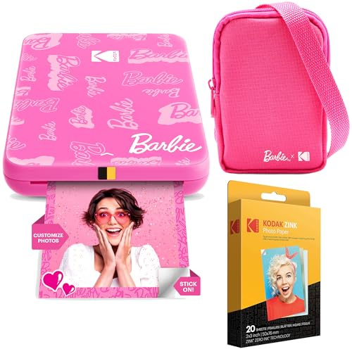 KODAK x Barbie Step Slim Wireless Instant Portable Photo Mobile Printer Barbie Starter Bundle (Signature Style)+ Barbie Deluxe Camera Case + Zink Paper (20 Sheets)