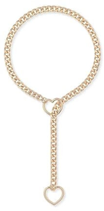 NOURIS Locket necklace, Gothic Cuban Chain Love Lock, Stainless Steel Heart Slip Chain Necklace, Punk Rock Y Necklace, Adjustable O ring Lock Pendant for Women(Gold)