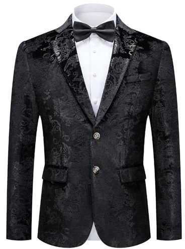 Autsel kavaj herr paljetter glitter party kavaj för herr slim fit bröllop smokingjacka jacquard kostymjacka casual, svart, XL