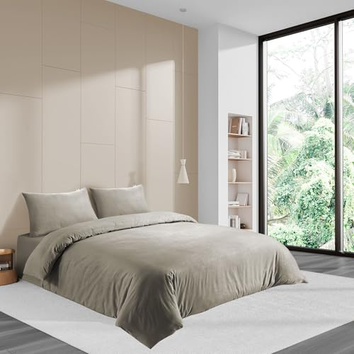 LYMA Bedding Duvet Cover Set King Abstract Embossed, OEKO-TEX Certified, Ultra Soft NanoPlush Double Brushed Quick Dry, Button Closure, Wrinkle Fade Resistant Quilt Cover with Pillowcase (Beige)