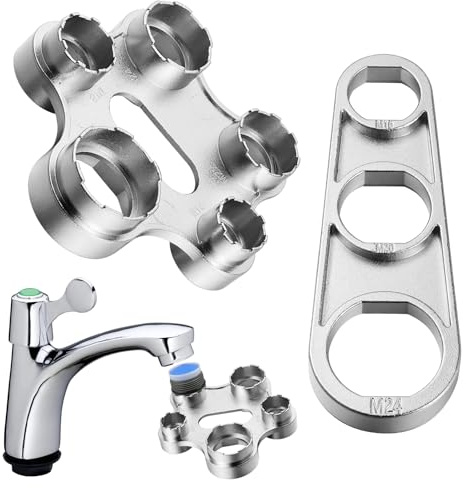 Amentalove 2 Stück Strahlregler Serviceschlüssel, Universal Strahlregler Wasserhahn Sieb Belüfter Schlüssel Werkzeug, Luftsprudler Montageschlüssel für M16/ M18/ M20/ M22/ M24/ M28, Silbrig