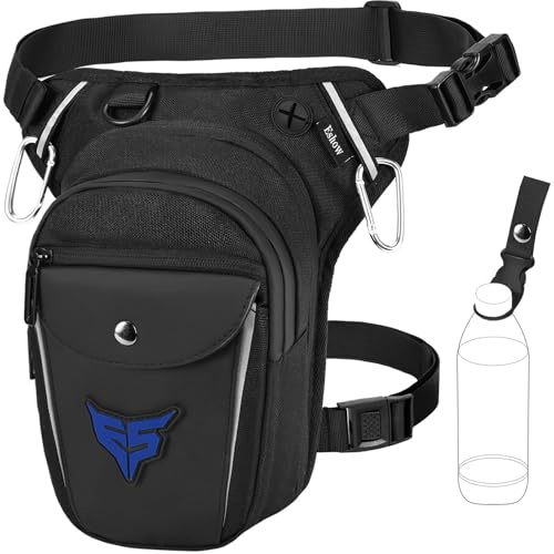 Eshow Pernera Moto Ampliable, Riñoneras con Portabotella y Tira Reflectante para Hombre y Mujer, Bolsa Pierna para Ciclismo Montañismo Viajes Senderismo Trabajo Camping Escalada Negro