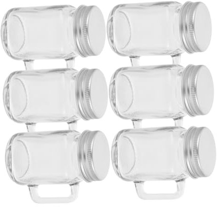 Gatuida 6pcs Glass Jars with Handles and Lids, Airtight Beverage and Jam Storage Jars, Portable Multifunctional Design for Travel and Outdoor Activities