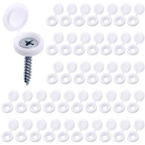 200 Pcs White Plastic Hinged Screw Covers with Snap on Cap, Decorative Toilet Screws Caps for M5 Screws, Durable for Furniture, Cabinets, and Fixtures