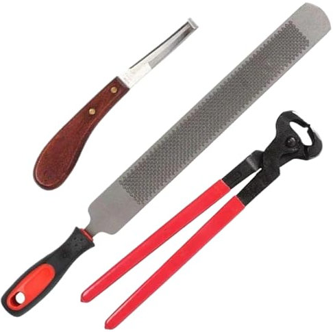 Herramientas de herrador, juego de 3 cuchillos profesionales de acero para cascos de 14 pulgadas, recortadores de cascos de cabra con mango de plástico, herramientas reutilizables para recortar