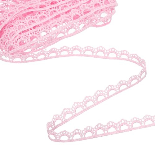 QUARKZMAN Rosa Blumen Spitzenband 0,9 cm x 4,57 m Häkel-Spitzenband Stoff | besticktes, Polyester, zum Nähen, Hochzeitsdekorationen, Stirnbänder, DIY-Bastelarbeiten