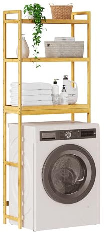 EUGAD Scaffale in Bambù a 3 Livelli, Scaffale sopra WC, Mobile sopra Lavatrice, per Bagno, Lavanderia, 63,5x26x163 cm, in Bambù Naturale