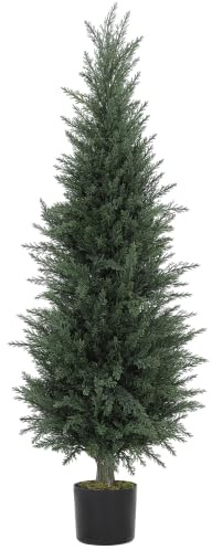 HOMCOM Künstliche Zypresse 120cm Kunstpflanze mit Moos UV-Schutz | Plastik Künstliche Pflanzen im Topf, Kunstbaum, Fake Plant, wie Echt, für Wohnzimmer, Schlafzimmer, Büro, Garten