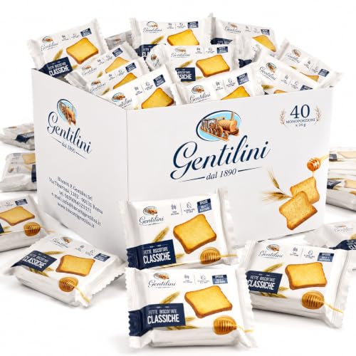 Fette Biscottate Classiche Croccanti e Profumate per gentilini, Scatola con 40 Monoporzioni da 24g