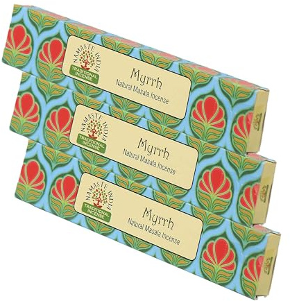 NKlaus 3X Myrrh Räucherstäbchen – 45g traditionelles indisches Räucherwerk, Naturduft für Rituale & Meditation, handgerollt, hochwertige Masala-Stäbchen