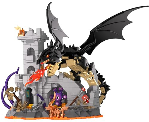 Brihappen Dragonfire Castle Bausatz, Mittelalterlicher Festungsmodellbausatz mit Abnehmbarem Drachen, Cooles Feuerdrachen Bausteinset, Tier Bausteine Kits für Erwachsene und Kinder(919 Stück)