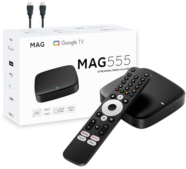 MAG 555 Google TV Box Original Infomir & XstreamTec Mag Box Google Assistant voice remote 4K HDR Mag555 Chromecast built-in Dual Band WiFi support for Game Pads Bluetooth
