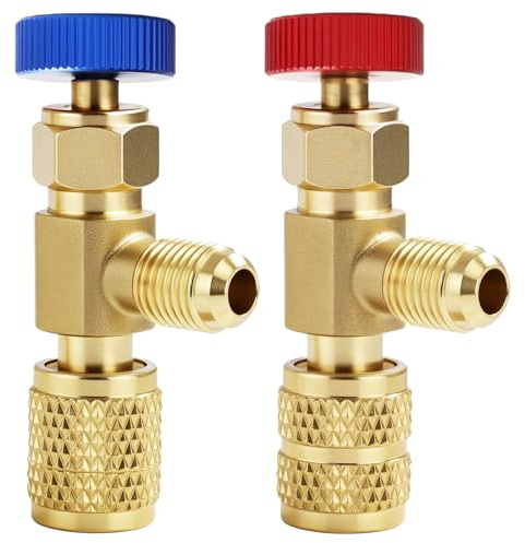 Omnikryp 2 Pièces Soupape de Sécurité, 1/4 5/16 Adaptateur de Valve de Réfrigérant, Vanne de Débit de Climatisation, Soupape de Sécurité Liquide Adaptateur pour Réfrigérant R22 R32 R410