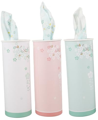 Caja de Pañuelos Cilíndrica de 3 Piezas de Papel para Coche | Formato Redondo, Paquete con Tres Unidades, Estilo Elegante y Estampado Decorativo
