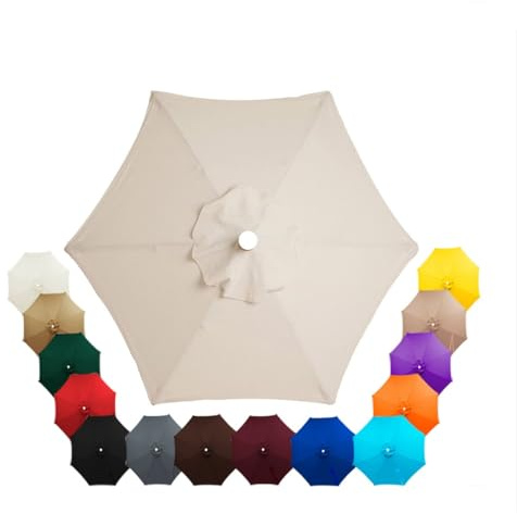 Parasol Replacement Canopy 2.5m, 2.7m, 3.5m, 6/8 Arms, Garden Umbrella Replacement Parasol Fabric, for Yard, Beach, Garden Umbrella, Canopy Only, Beige(Beige,2m/6-Ribs)