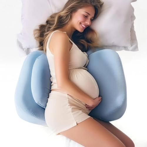 Pregnancy Pillows for Sleeping, Memory Foam Maternity Pillow for Side Sleeper, Pregnancy Wedge Pillow for Pregnant Women Support for Back, Belly, Hips, Detachable Pillow Cover (Blue)