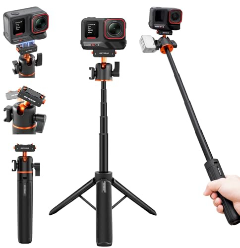 REYGEAK 55cm Trípode Extensible Selfie Stick para Insta360 X5/X4 Air/Ace Pro 2, con Zapata Fría y Adaptador de Montaje de Liberación Rápida para Montura Insta360