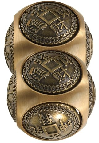 Chinesische Baoding Bällchen 36mm aus Messing, 2 Stück, Gold | Sechsseitige Reliefstruktur, Handtherapie und Stressabbau, für Lernzimmer und Wohnraum