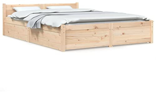 CIOURSTO Struttura Letto Contenitore, Materiale in Legno Massello di Pino, Struttura Letto in Stile Moderno con Cassetti per Biancheria da Bed o Vestiti, Singola o Doppia (140 x 200 cm)