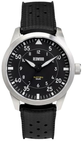 Generico Redwood Pilot Type B Solar Steel Black Military Silicone Sapphire Men's Watch