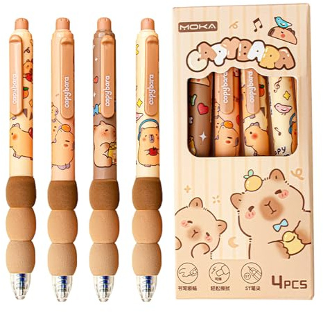 Gonii Capybara Set di 4 penne retrattili, cancellabili Capybara, penne a sfera cancellabili, Penna Capibara carina con punta da 0,5 mm, cancelleria per scuola, ufficio (Marrone)