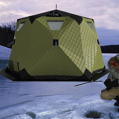 Fisketält – popup-isskydd med spisuttag och golv, bärbar isolerad hexagondesign för vinterfiske