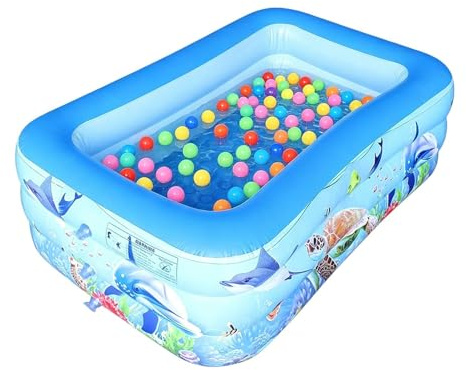 Piscina Gonfiabile | 140x89x43 cm Rettangolare Portatile | Vasche per Bambini Piccoli Gonfiabili | Per Nuotare Giardino Festa Estate Campeggio Ragazzi Ragazze 1-4 Anni
