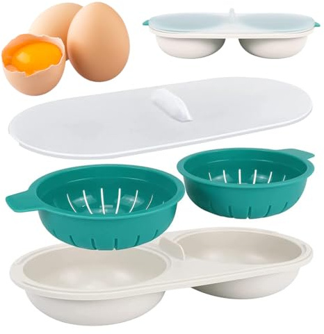 Cocinar Huevos Microondas,Juego de escalfador de huevos para microondas, Huevos Poche Molde, Cuece Huevos Microondas, con bandeja extraíble y tapa con asa, para Hervir Huevos, Hacer Huevos Escalfados