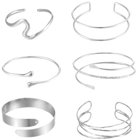 Cobee 6 Stück Oberarmreif, 8cm Armreif Oberarm Einstellbar Armreifen Damen Minimalistischen Boho Punk Swirl Armreif Griechische Coil Armband Set Zarter Geschenk für Mädchen