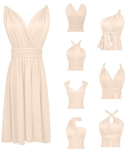 Solmerklänningar för kvinnor, korta oändlighetsklänningar med Bandeau kvinnor, flervägsomlottad konvertibel v-ringad, miniklänning, solid slinky kjol, fest, cocktailoutfit, elastisk bröllop, flervägs