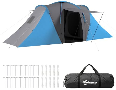 Outsunny Tente de Camping familiale 4 pers. 5,55x2,25x1,9m | Tente Tunnel Étanche Ventilée, Facile à Monter, 2 Grandes Portes, Fibre de Verre, Polyester