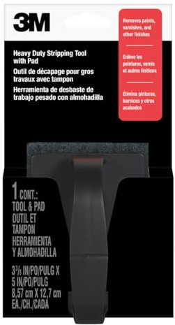 3M Heavy Duty Stripping Pad with Handle, 3-3/8 in x 5 in, Removes Paint, Varnish & Other Finishes, #3 Coarse, Synthetic Material Does Not Rust, Splinter Or Shred Like Steel Wool (10110NA)