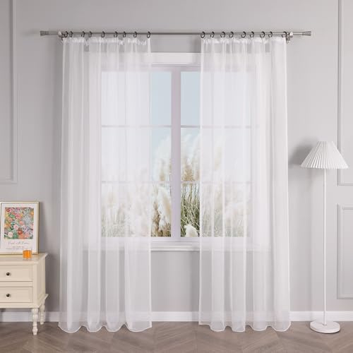 Yujiao Mao 1er-Pack Uni Farbe Voile Gardine mit Kräuselband Vorhänge, weiß, BxH 145x245 cm