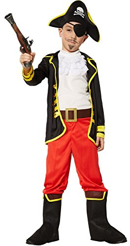 dressforfun 900356 - Jungenkostüm Piratenprinz, langärmelige Jacke, Rüschenhemd, Hose mit Stiefelstulpen und Gürtel, inkl. Hut und Augenklappe (116 | Nr. 301759)