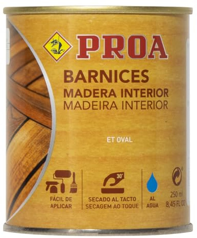 Barniz al agua interior. Satinado. Transparente. 250 ML.