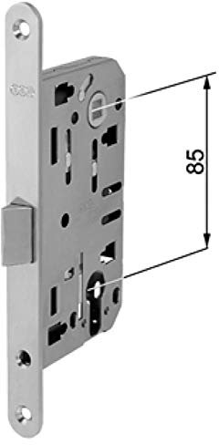 Serratura AGB Mediana Evolution - con scrocco centrale - versione cilindro YALE entrata 50 colore cromo satinato frontale 18x196