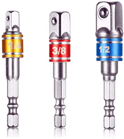 GUYISTE Power Handwerkzeuge Sockets Adapter,3 Pcs1/4 3/8 1/2 Sechskant Stecknussadapter Stecknuss Adapter Steckschlüssel Schraubenschlüssel Nuss Set Verbindung Kopfverlängerung mit Farbbänder