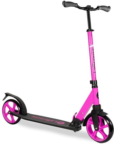 Lascoota Roller für Kinder ab 8 Jahren- Tretroller Erwachsene – Klappbar & Höhenverstellbar – Federungssystem vorne + Roller-Schultergurt 20 cm große Räder große Scooter für Jugendliche (Violett)