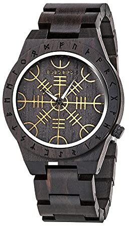 BOBO BIRD Mens Unique Engrave Wood Watches Luxury Stylish Watch Wood Strap with Bamboo Wooden Box