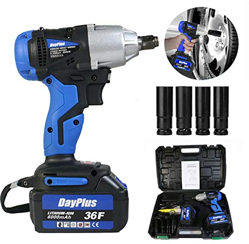 Akku Schlagschrauber für reifenwechsel, 18V Schlagschrauber 1/2 Zoll mit Akku 6.0Ah, Vorwärts- / Rückwärts funktion, LED-licht, 4 Stecknüsse & Transportkoffer