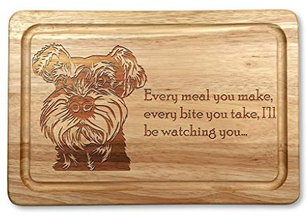 Hardwood Chopping Board with Miniature Schnauzer Dog Design - 30x20 cm Kitchen Cutting Board with Juice Groove - Gift Idea for Him or Her, Christmas & Birthdays - Made in The UK