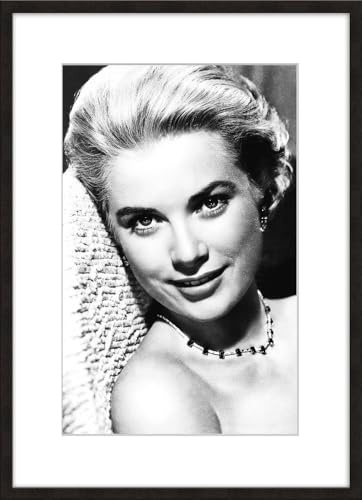 artissimo gerahmtes Poster 50x70 cm Grace Kelly PE6585-SC – Schwarz-Weiß Bild mit Rahmen, Kunstdruck mit Passepartout, Hollywood Stars Wandbild Vintage Hochformat